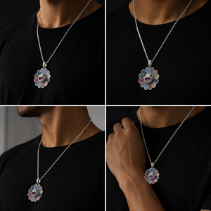 Collier Pendentif Fleur Multicolore Hip Hop Personnalisé en Gros, Sertie de Moissanite Micro-Pavée avec Chaîne Cordon - Product Image 6