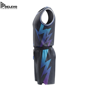 Geometric Star V-Neck Basketball Jersey and Shorts Set, <b>Charcoal</b> Grey Activewear Uniform with Cyan and Purple Sublimated Print - Product Image 3