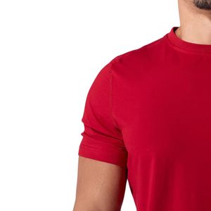 T-shirt de sport rouge pour homme en coton premium, col rond, entraînement, fitness, vêtements de sport décontractés - Product Image 3