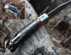 Couteau pliant professionnel en acier Damas, manche en bois Wenge, verrouillage arrière, chasse, camping, poche, EDC, étui en cuir véritable, OEM - Product Image 4
