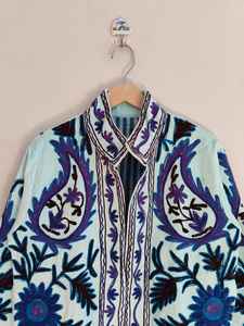 <b>Women's</b> Luxe Bohemian Floral Suzani Embroidered Eco-Friendly Reversible Breathable Short Bomber <b>Jacket</b> - Product Image 2