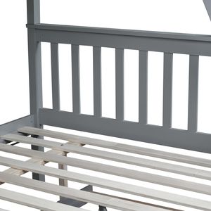 Lit superposé convertible en bois d'hévéa, double sur grand lit, avec lit gigogne, échelle amovible et barrière de sécurité, lits pour enfants - Product Image 5