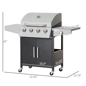 Barbecue a Gas in Acciaio da Esterno 52 Pollici con 4+1 Bruciatori, Propano Liquido, Carrello con Bruciatore Laterale e Armadietto Riscaldante - Product Image 3