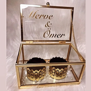 Caja de Invitación Rectangular Larga de Cristal Transparente con Borde de Metal Dorado de Lujo, Caja de Regalo Personalizada para Bodas - Product Image 6