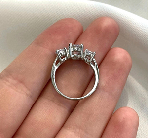Classic Three Stone <b>925</b> <b>Silver</b> Rhodium Plated 6mm Faceted Cut Princess Cut Cubic Zirconia Prong Setting Unisex Engagement <b>Ring</b> - Product Image 6