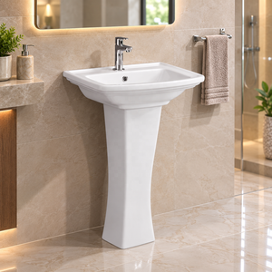 Lavabo sur pied de style farmhouse, rectangulaire, à trou unique, avec poignée à levier, traditionnel, capacité 12L, finition chromée, garantie 5 ans, à poser au sol - Product Image 3