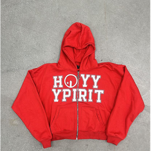 เสื้อมีฮู้ดปักซิปรูดลายกราฟิกผ้าฟรองเทอร์รี่ปักลายมีซิป - Product Image 4