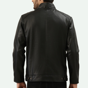 Nouvelle arrivée : veste en cuir pour homme avec col montant et logo sur le devant, streetwear de haute qualité pour unisexe, service OEM disponible - Product Image 2
