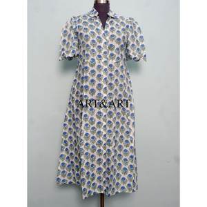 Hermoso Vestido de Algodón Estampado a Mano para Mujer, Vestido Casual con Estampado Floral Colorido para Fiestas Formales - Product Image 3