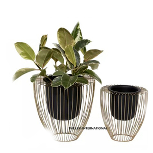 Jardinière en métal de forme ronde avec finition dorée, décoration pour la maison et le jardin, fournitures de jardinage - Product Image 3
