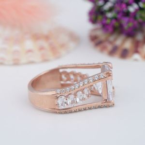 Ready to Ship Trendy 925 <b>Sterling</b> <b>Silver</b> Stacking <b>Ring</b> <b>Set</b> Emerald Cut Full Micro-Pave 5A Moissanite Wedding Band Women - Product Image 4