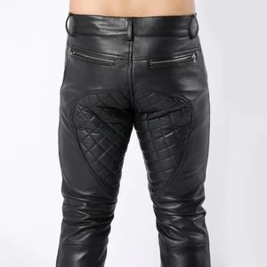 กางเกงหนังแฟชั่นสีดำแบบเย็บลายสำหรับผู้ชาย - Product Image 2