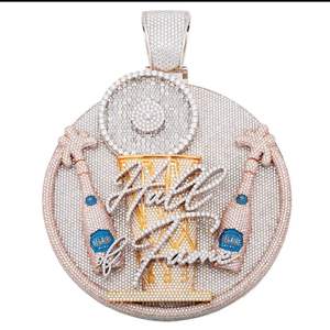 Pendentif Thème Hall of Fame Plaqué Or Rose Diamant Sertie de Diamants Bijou Hip Hop Unisexe Cadeau - Product Image 2