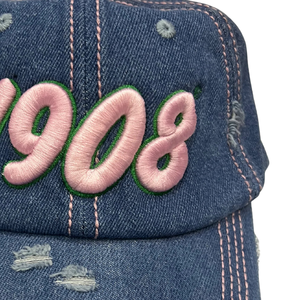 หมวกเดนิมสีกลางปี 1908 ปักลายตัวอักษรสีชมพู หมวกเบสบอลแบบปรับได้ หมวกเดนิมฟอกสี สไตล์ลำลองแฟชั่น - Product Image 6
