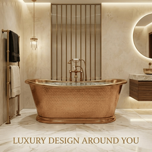 Bañera Independiente de Cobre Forjado a Mano de Lujo con Grifo Vintage, Bañera Profunda para Spa, para Interiores de Baños Elegantes - Product Image 4