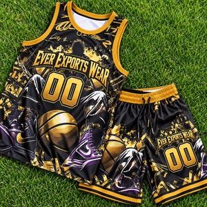 Nouvel ensemble maillot et short de basketball personnalisé noir et or, en maille, pour l'entraînement et les matchs - Product Image 4