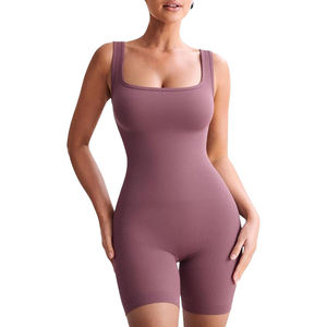 Square Neckline Yoga Jumpsuit Women Nylon Spandex Blend <b>One</b> Piece Bodysuit Sleeveless Full Length Bodycon Skinny Sexy Jumpsuits - Product Image 1