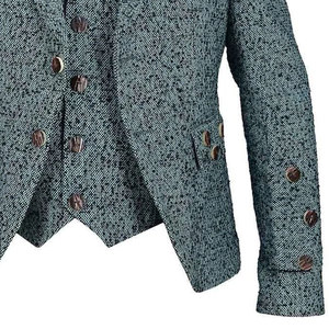 ชุดเสื้อแจ็คเก็ตและเสื้อกั๊กสไตล์ฮายแลนด์คิลท์ลายอาร์กิลล์สีเทาทำจากผ้าทวีดขนสัตว์สำหรับผู้ชายสไตล์สก็อตจากโรงงาน  ชุดแบบดั้งเดิม - Product Image 4