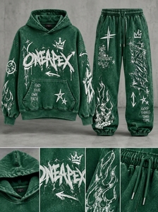 Ensemble de survêtement homme oversize vert délavé à l'acide, en coton épais, style streetwear, avec sweat à capuche et pantalon de jogging assorti, vêtements personnalisés - Product Image 5
