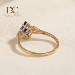 Nouvelle bague de luxe en or jaune massif 14 carats avec diamant de laboratoire et saphir bleu royal, bijoux de mariage pour femmes - Product Image 5