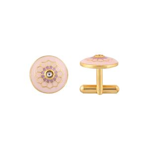 Luxury Gold Plated Pink Enamel Round Cufflinks for Men Floral Formal Shirt <b>Accessories</b> <b>Wedding</b> Business Gift Premium Cuff Links - Product Image 2
