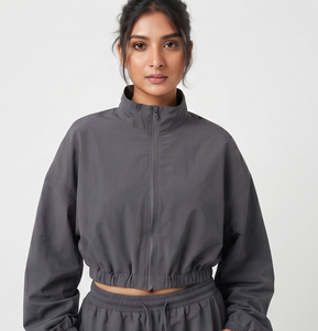 Conjunto de Sudadera Cortavientos con Cremallera Completa de Nylon 100% Personalizado para Mujer, Estampado, Tallas Grandes, Estilo Urbano, con Cordón Ajustable en la Cintura - Product Image 5