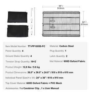 Recinto Pieghevole in Metallo a 4 Pannelli con Motivo Solido per Cani, 24 x 36 Pollici, Box per Animali Domestici con Porta e Copertura Superiore per Interni ed Esterni, Adatto anche per Gatti - Product Image 2