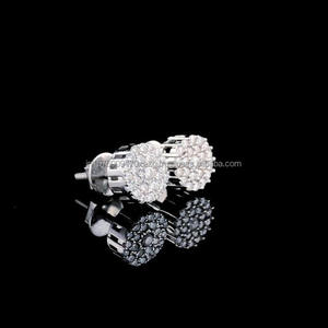 Iced Out Round Moissanite Diamond Earrings In 925 Sterling <b>Silver</b> Luxury Style - Product Image 3