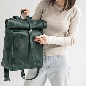 Retro Genuine <b>Leather</b> Roll Top <b>Backpack</b> Heavy Duty Cowhide <b>Leather</b> Laptop Rucksack For Men Fashion Travel Bag LRTB-0107D - Product Image 1