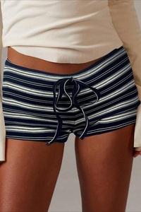 Solid Mid Waist <b>Women's</b> <b>Shorts</b> with Drawstring Bow Casual Knitted Polyester Cotton Breathable Eco-Friendly Fit - Product Image 5