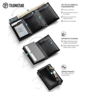 TILONSTAR TC302 Men Short Magnetic Closure Minimalist Slim Leather RFID Pop Up <b>Wallet</b> Business Card <b>Holder</b> - Product Image 5