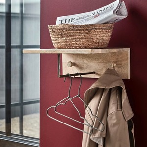 Handcrafted Mango Wood <b>Wall</b> Coat Rack with Iron <b>Hooks</b> - Rustic Home Decor - Product Image 2