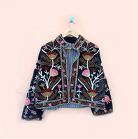 Blouson bomber en velours Suzani floral, brodé à la main, style bohème vintage, réversible, court, coloré, automne-hiver, 100% coton, velours