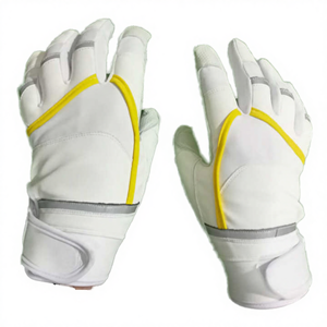 Ambidextrous Leather <b>Baseball</b> Batting <b>Gloves</b> Hook Loop Closure Non Slip High Grip Breathable Professional Sports OEM - Product Image 2