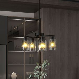 Lampadario a sospensione moderno industriale a 6 luci per sala da pranzo, stile rustico contemporaneo, nero, altezza regolabile - Product Image 1