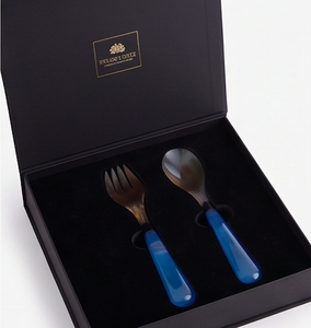 Juego de servidores de ensalada con mango de resina azul y cuerno natural, cubiertos ligeros de acabado natural para fiestas, cenas familiares y bodas - Product Image 2