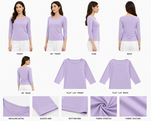 Camiseta de Manga 3/4 para Mujer, de Algodón Orgánico, Color Marrón Sólido, Cuello Redondo, 100% Algodón Orgánico de Lujo, Ecológica - Product Image 6