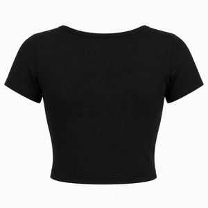 <b>Women's</b> <b>Black</b> Crew Neck <b>Crop</b> <b>Top</b> Short Sleeve Slim Fit Knitted Solid Casual Streetwear Summer Eco-Friendly 100% Cotton - Product Image 2