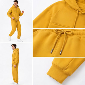 Ensemble de survêtement pour homme couleur jaune moutarde avec étiquette privée personnalisée et tailles ajustées, absorbant la transpiration, en tissu épais - Product Image 3