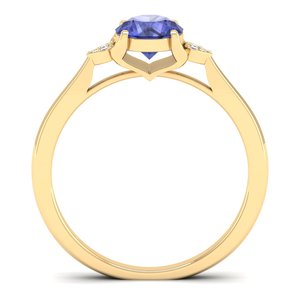 Bague de fiançailles en or massif 14 carats avec diamant, pierre précieuse tanzanite de 0,84 carat, taille ronde, design original REYES, bijoux faits à la main - Product Image 4