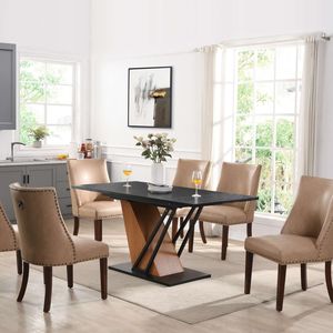 Tavolo da Pranzo Rettangolare Moderno Geometrico 61.81(46.46) Pollici Estensibile con Robusta Struttura in Metallo e Base in MDF Regolabile - Product Image 5