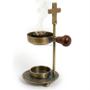 Antique Brass Adjustable Incense Burner with <b>Cross</b> <b>Top</b> - Product Image 1