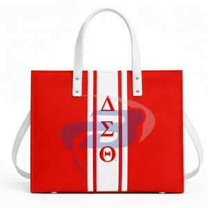 Sac fourre-tout en jute résistant à l'eau Delta Sigma Theta avec fermeture éclair, élégant sac à main à lettres grecques pour les membres de la sororité DST - Product Image 1