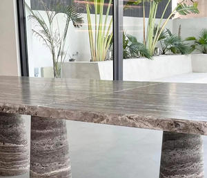 Bộ bàn ăn đá Travertine màu xám bạc tự nhiên hiện đại PerfectStone, sản xuất tại Ý, có thể tùy chỉnh cho nhà bếp - Product Image 3