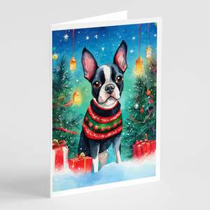 การ์ดอวยพรคริสต์มาส whimsical Boston Terrier พร้อมซองจดหมายขนาด8 A7ขนาด5x7 - Product Image 1