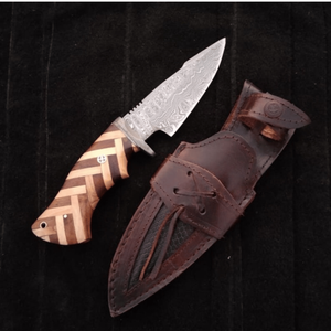 Couteau de chasse et de dépecage d'extérieur, lame en acier Damas à motifs, manche en bois, multifonctionnel, pour bushcraft et camping, couleur OEM, haute qualité - Product Image 1