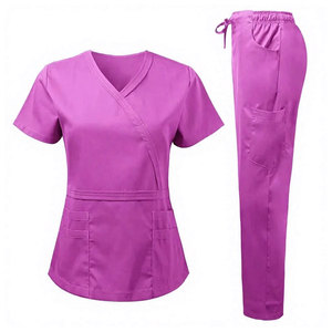 Conjunto de Uniforme Médico Azul Ecológico 100% Poliéster, Cuello en V, Manga Corta, para Enfermeras, Hospitales, Salones de Belleza, Clínicas - Product Image 4