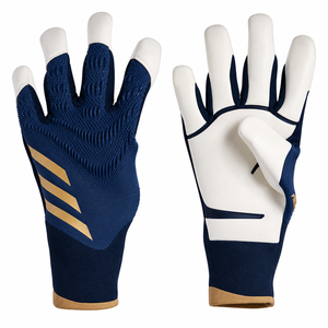 Gants de frappe en cuir bleu avec fermeture auto-agrippante, rayures dorées, en tissu tricoté, unisexe, pour adulte, durables, respirants et légers - Product Image 1