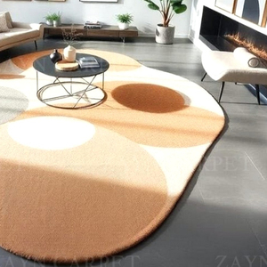 Hand Tufted Beige Abstract Wool Rug Irregular Shape Modern Area Carpet for Living Room Bedroom Home Decor Indoor Floor Mat - Product Image 2