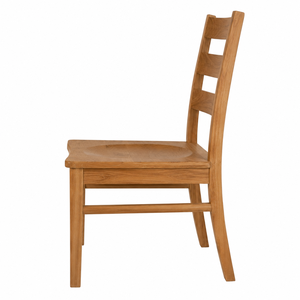 Chaise de salle à manger scandinave moderne en teck massif avec dossier en échelle courbé et assise en forme de selle, imperméable et écologique - Product Image 3